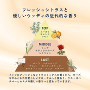 香りに関しての画像。フレッシュシトラスと優しいウッディの近代的な香り。